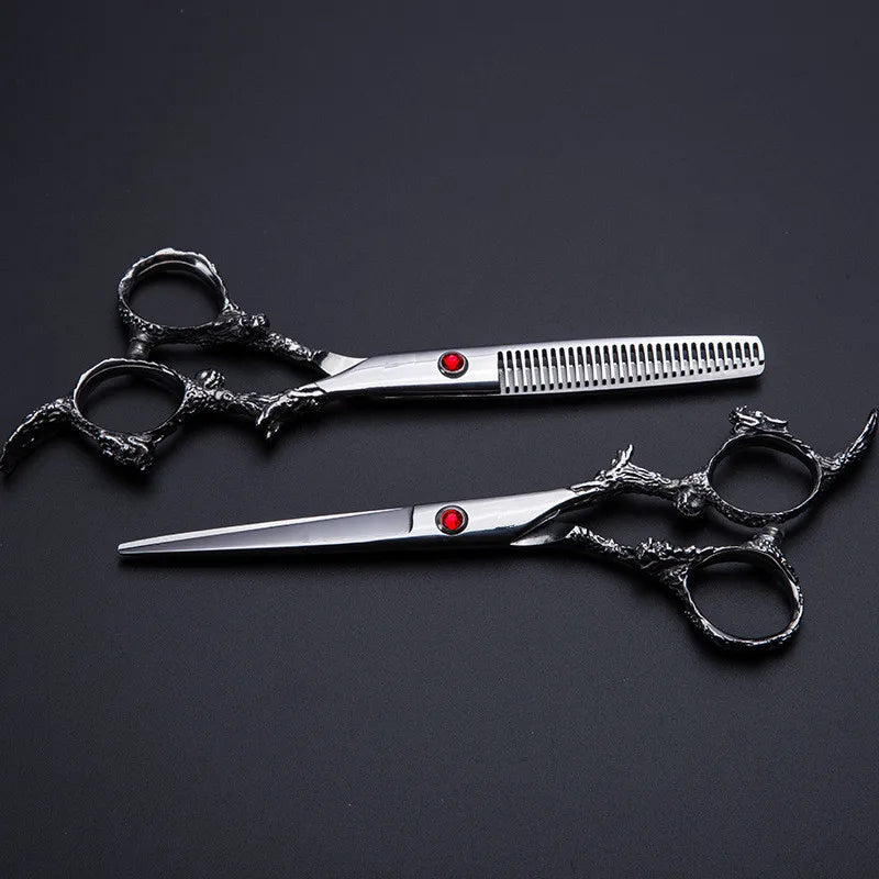 Professional 6 Inch Japan 440C Dragon Hair Scissors Bag Set Cutting Scissor Barber Thinning Shears Scisors Hairdressing Scissors