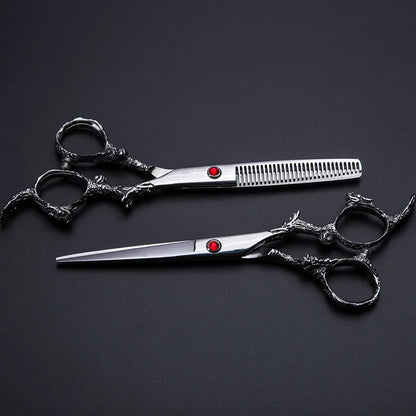 Professional 6 Inch Japan 440C Dragon Hair Scissors Bag Set Cutting Scissor Barber Thinning Shears Scisors Hairdressing Scissors