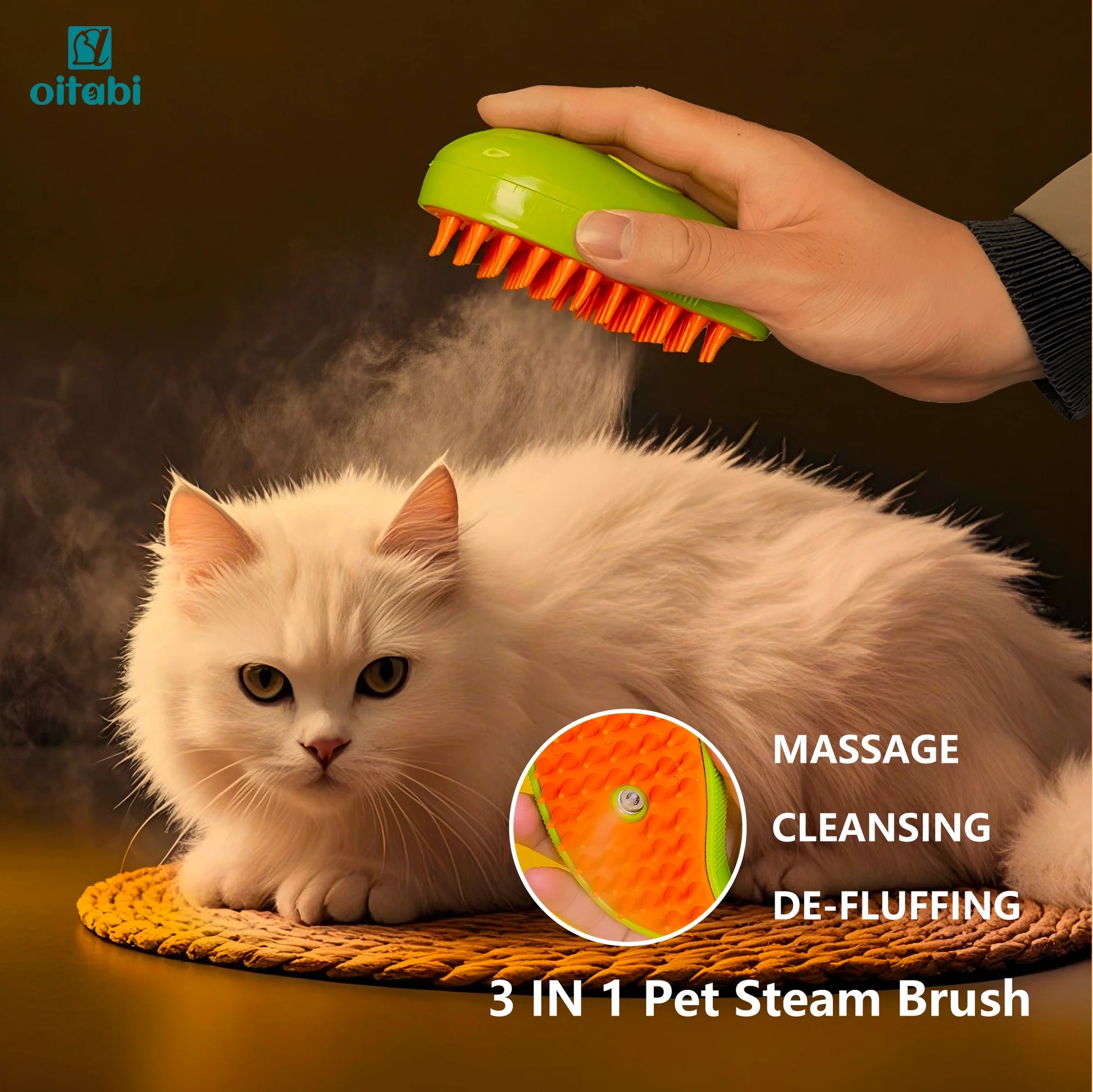 Cat Steam Brush, 3 in 1 Cat Steamy Brush, Silicone Massage Grooming Brush, Pet Hair Cleaning Brush Comb for Cats Dogs