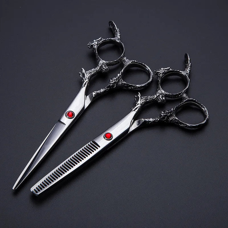 Professional 6 Inch Japan 440C Dragon Hair Scissors Bag Set Cutting Scissor Barber Thinning Shears Scisors Hairdressing Scissors