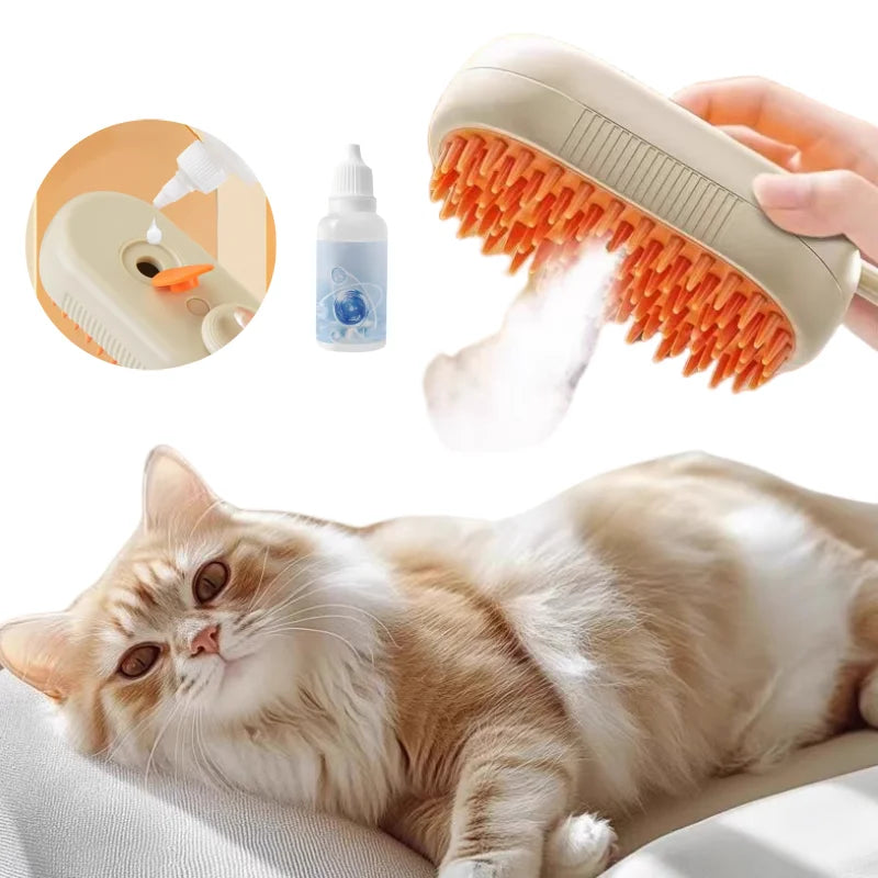 Dog and Cat Steam Spray Brush, 3-In-1 Pet Rechargeable Silicone Spray Brush for Massaging, Cleaning and Removing Loose Hair