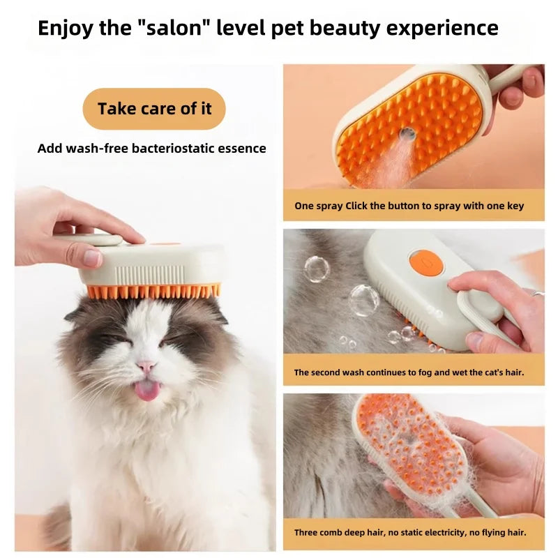 Dog and Cat Steam Spray Brush, 3-In-1 Pet Rechargeable Silicone Spray Brush for Massaging, Cleaning and Removing Loose Hair